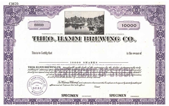 Theo Hamm Brewing Co. Specimen Stock Certificate