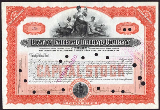 Boston Railroad Holdings Company Stock Certificate