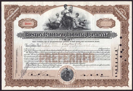 Boston Railroad Holdings Company Stock Certificate