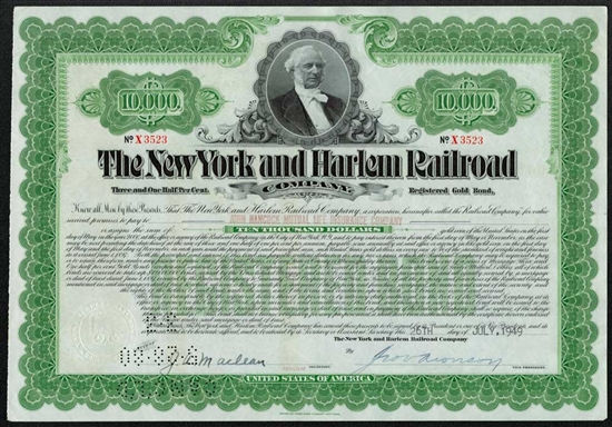 New York and Harlem Railroad Company Bond Certificate