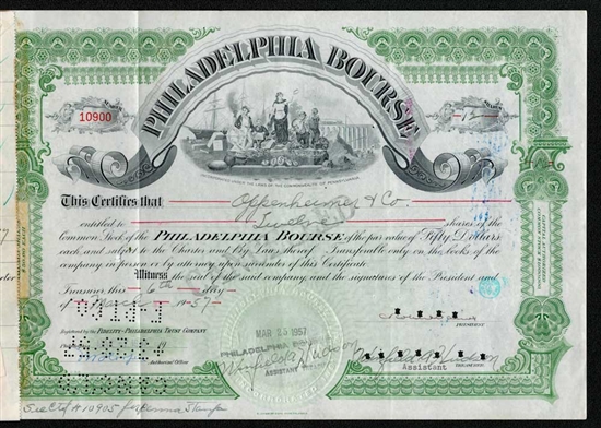 1957 Philadelphia Bourse Stock Certificate - Oppenheimer