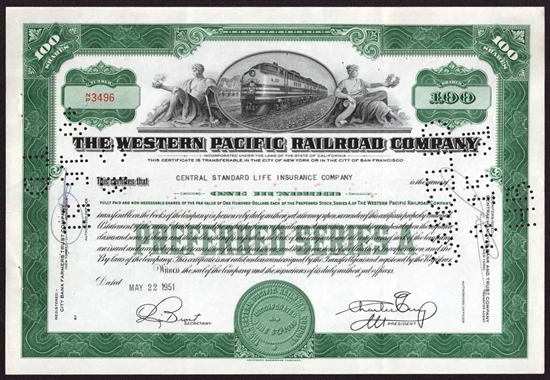 Western Pacific Railroad Company Stock Certificate