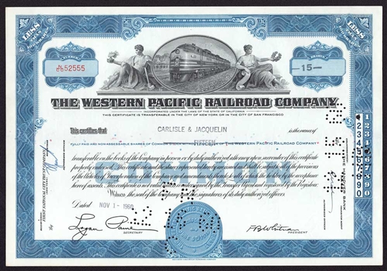 Western Pacific Railroad Company Stock Certificate