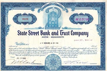 State Street Bank and Trust Stock Certificate