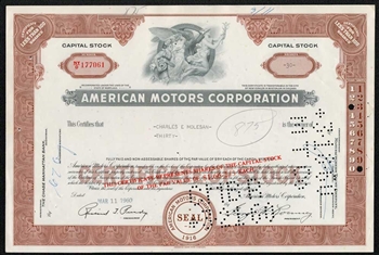 American Motors Corp Stock Certificate - George Romney as President