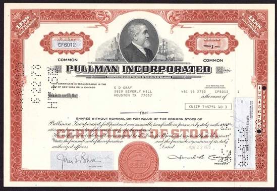 Pullman Inc Stock Certificate