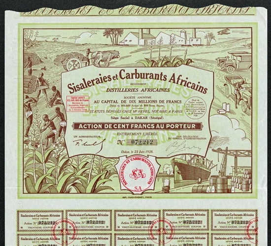 African Distillery Bond Certificate 1928- Yellow