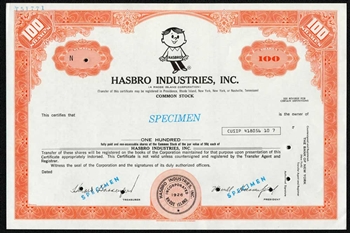 Hasbro, Inc. Stock Certificate - Specimen