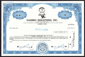 Hasbro, Inc. Stock Certificate - Specimen