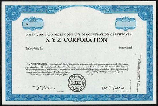 American Bank Note Co Demonstration Stock Certificate - Specimen