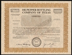 Dr Pepper Stock Certificate - Specimen