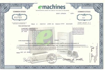 eMachines Stock Certificate