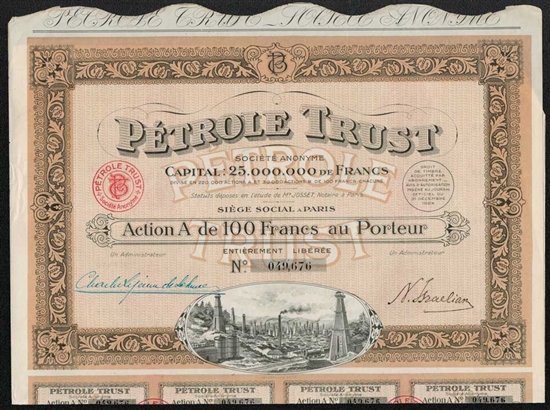 Petrole Trust French Oil Bond - 1924