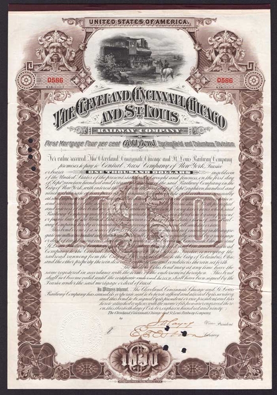 Cleveland, Cincinnati, Chicago, & St. Louis Railway Gold Bond