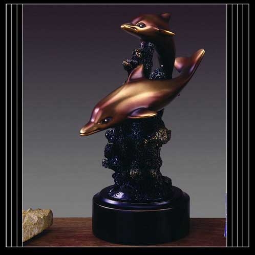 7" Swimming Dolphins Figurine - Bronze Finished Statue