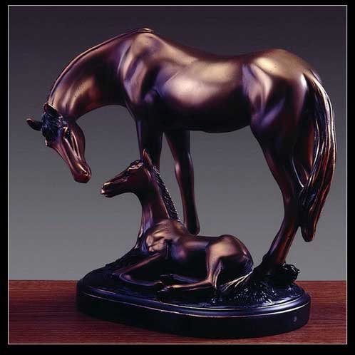 Mare with Foal Statue - Bronzed Horse Figurine