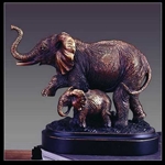 Elephant and Baby Figurine - Bronzed Statue