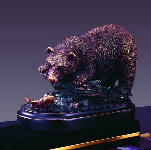 Fishing Bear Figurine - Bronzed Statue