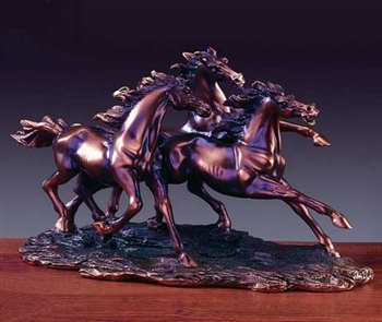 14" - Three Running Horses Statue - Figurine