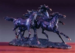 18" Galloping Horses Sculpture - Bronzed Statue