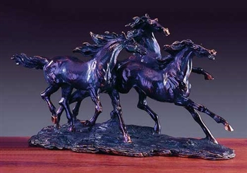 18" Galloping Horses Sculpture - Bronzed Statue
