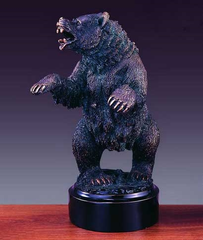 12" Growling Wall Street Bear Statue - Bronzed Sculpture