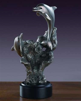 13.5" Silver Dolphin Statue - Sculpture
