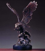 20" Eagle on Waves Bronze Finish Statue - Sculpture