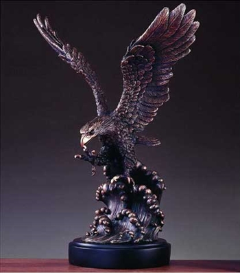20" Eagle on Waves Bronze Finish Statue - Sculpture