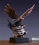 12" American Flag Eagle Statue - Bronzed Finish Eagle Sculpture