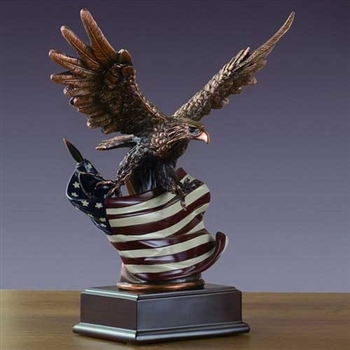 American Eagle Statue with American Flag - 15.5" Bronze Finish