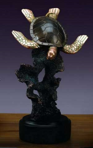 11.5" Sea Turtle Figurine - Bronzed Sea Turtle Sculpture