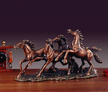 Four Running Horses Statue - 17" Bronze Finished Sculpture