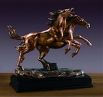 15.5" Double Horses Statue - Bronzed Sculpture