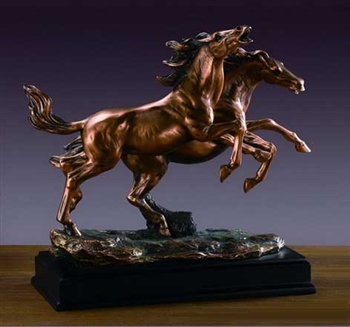 15.5" Double Horses Statue - Bronzed Sculpture