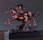 9.5" Running Wild Horses Sculpture - Bronzed Statue