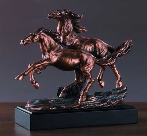 9.5" Running Wild Horses Sculpture - Bronzed Statue