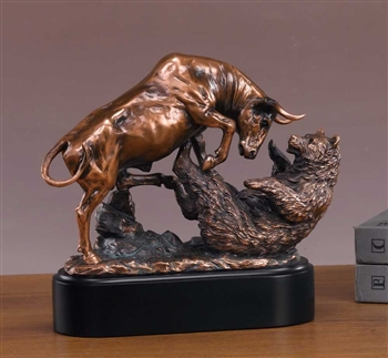 Stock Market Duel Bull and Bear Statue - Bronzed Sculpture