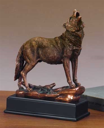 10.5" Howling Wolf Statue - Bronzed Sculpture