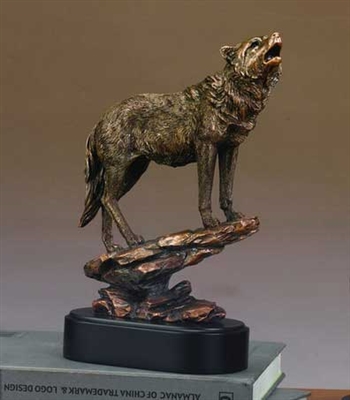12" Howling Wolf Statue - Bronzed Sculpture