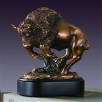 7.5" Charging Buffalo Statue - Bronzed Sculpture
