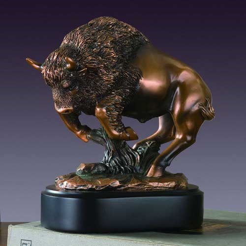 7.5" Charging Buffalo Statue - Bronzed Sculpture