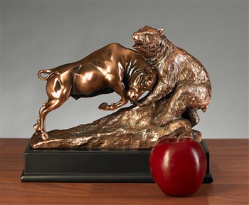 Classic Dueling Bull & Bear Statue - Bronzed Sculpture