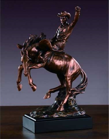 13.5" Cowboy and Horse Statue - Bronzed Sculpture