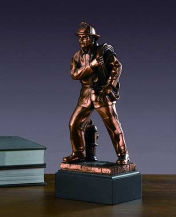 Firefighter Statue - Bronzed Fireman Figurine