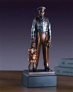 Police Officer with Child Statue - Bronzed Police Officer and Child Figurine
