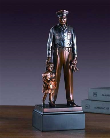 Police Officer with Child Statue - Bronzed Police Officer and Child Figurine