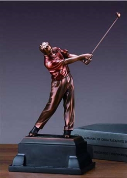 12" Driving Golf Trophy - Bronzed Statue