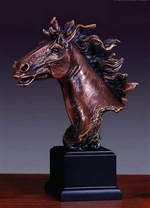 11" Flowing Mane Horse Head Statue - Bronzed Sculpture