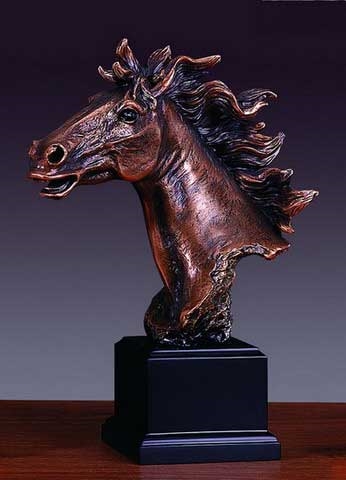 11" Flowing Mane Horse Head Statue - Bronzed Sculpture